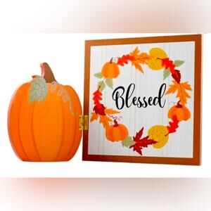 Harvest Decorations- Pumpkin and Blessed hinged decor